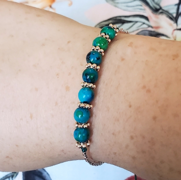 Stone and Beaded Pull String Bracelet Blue / Green - Picture 4 of 9